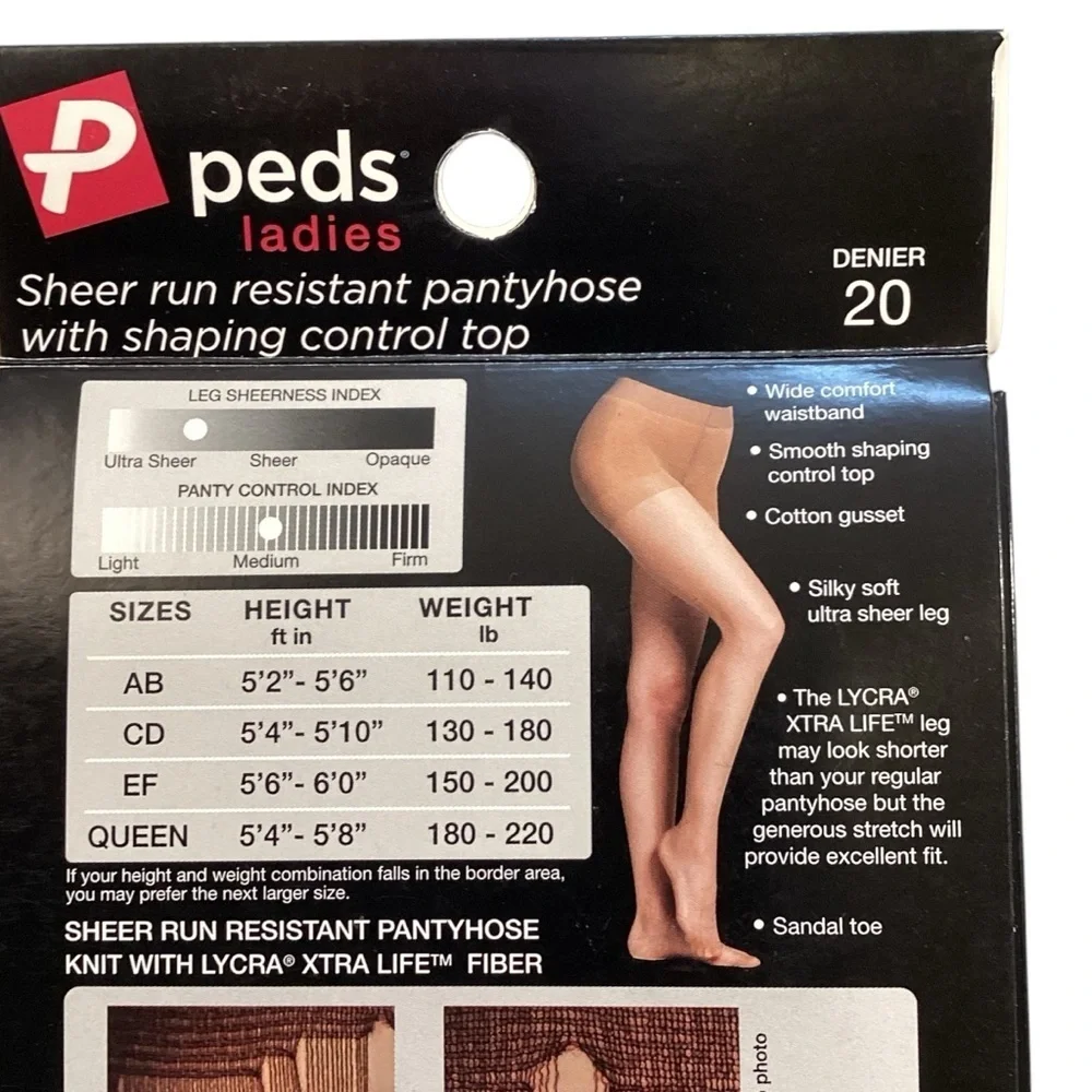 Peds Queen Size Black Silky Smooth Shaping Ultra Sheer Control Top Pantyhose NEW